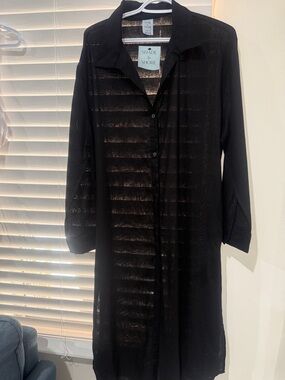 Shade & Shore Black Sheer Longline Button-Up Cover
